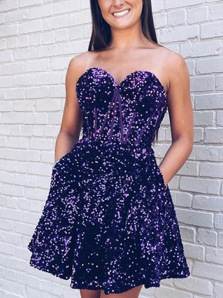 A-line Sweetheart Sequined Short/Mini Homecoming Dresses With Pockets #Favs020109840 A-line Sweetheart Sequined Short/Mini Homecoming Dresses With Pockets #Favs020109840