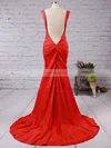 Trumpet/Mermaid V-neck Silk-like Satin Sweep Train Split Front Prom Dresses #Favs020104348