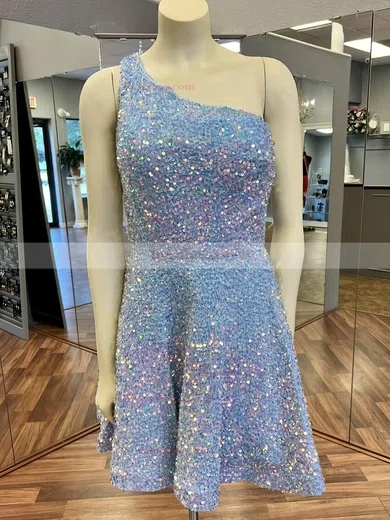 A-line One Shoulder Sequined Short/Mini Homecoming Dresses #Favs020109857