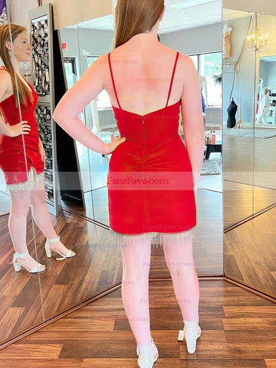 Sheath/Column V-neck Silk-like Satin Short/Mini Homecoming Dresses With Split Front #Favs020109866