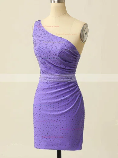 Sheath/Column One Shoulder Silk-like Satin Short/Mini Homecoming Dresses With Beading #Favs020109871