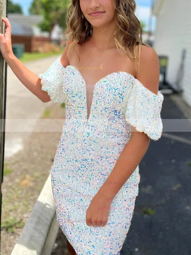 Sheath/Column Off-the-shoulder Sequined Short/Mini Homecoming Dresses #Favs020109883
