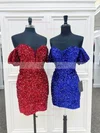 Sheath/Column Off-the-shoulder Sequined Short/Mini Homecoming Dresses #Favs020109883