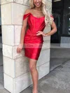 Sheath/Column Off-the-shoulder Silk-like Satin Short/Mini Homecoming Dresses With Ruffles #Favs020109886