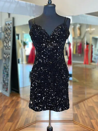 Sheath/Column V-neck Sequined Short/Mini Homecoming Dresses #Favs020109890