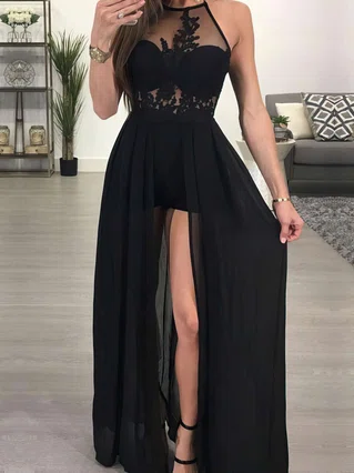 A-line Halter Chiffon Floor-length Split Front Prom Dresses #Favs020105657 A-line Halter Chiffon Floor-length Split Front Prom Dresses #Favs020105657