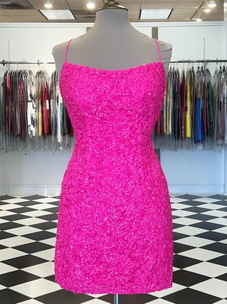 Sheath/Column Scoop Neck Sequined Short/Mini Homecoming Dresses #Favs020109896