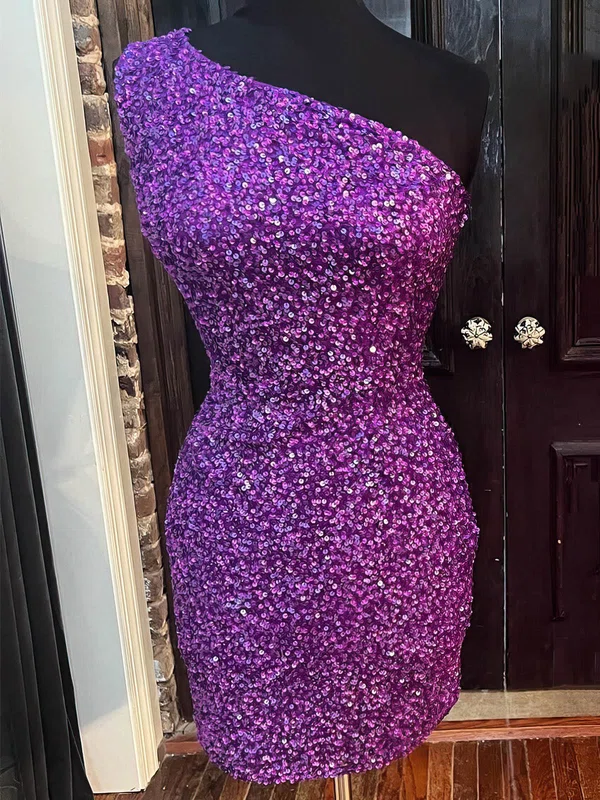 Sheath/Column One Shoulder Sequined Short/Mini Homecoming Dresses #Favs020109897