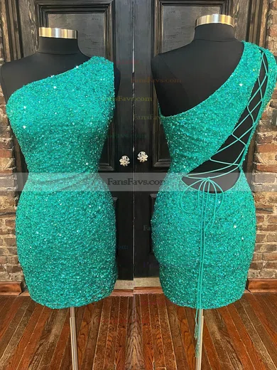 Sheath/Column One Shoulder Sequined Short/Mini Homecoming Dresses #Favs020109898