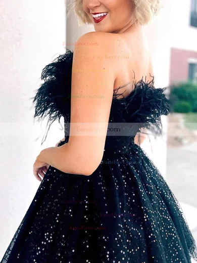 A-line Strapless Sequined Short/Mini Homecoming Dresses With Feathers / Fur #Favs020109902