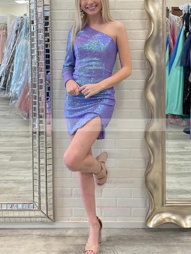 Sheath/Column One Shoulder Sequined Short/Mini Homecoming Dresses With Split Front #Favs020109903