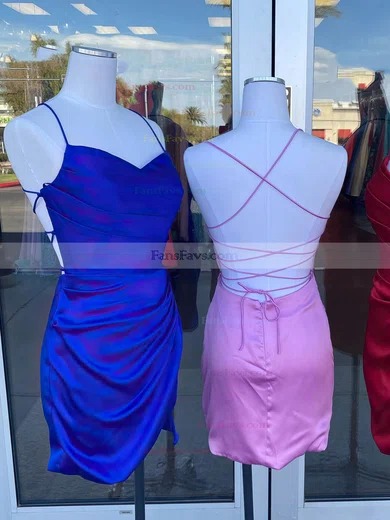 Sheath/Column V-neck Silk-like Satin Short/Mini Homecoming Dresses With Split Front #Favs020109907