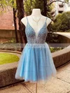 A-line V-neck Tulle Short/Mini Homecoming Dresses With Lace #Favs020109909