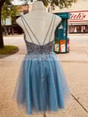 A-line V-neck Tulle Short/Mini Homecoming Dresses With Lace #Favs020109909