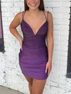 Sheath/Column V-neck Silk-like Satin Short/Mini Homecoming Dresses With Beading #Favs020109915