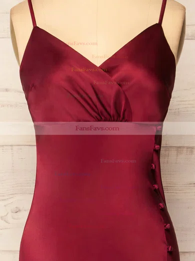 Sheath/Column V-neck Silk-like Satin Ankle-length Homecoming Dresses With Buttons #Favs020109920