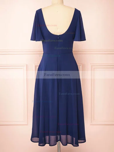 A-line V-neck Chiffon Tea-length Homecoming Dresses With Ruffles #Favs020109921