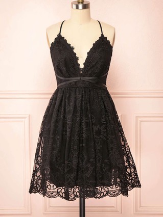 A-line V-neck Lace Short/Mini Homecoming Dresses With Sashes / Ribbons #Favs020109922 A-line V-neck Lace Short/Mini Homecoming Dresses With Sashes / Ribbons #Favs020109922