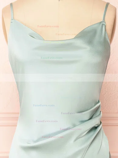 Sheath/Column Cowl Neck Silk-like Satin Tea-length Homecoming Dresses With Ruffles #Favs020109923