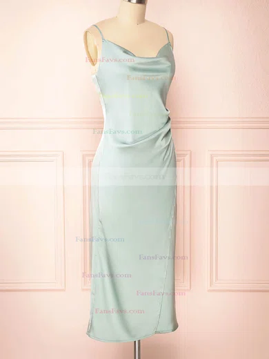 Sheath/Column Cowl Neck Silk-like Satin Tea-length Homecoming Dresses With Ruffles #Favs020109923
