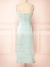 Sheath/Column Cowl Neck Silk-like Satin Tea-length Homecoming Dresses With Ruffles #Favs020109923