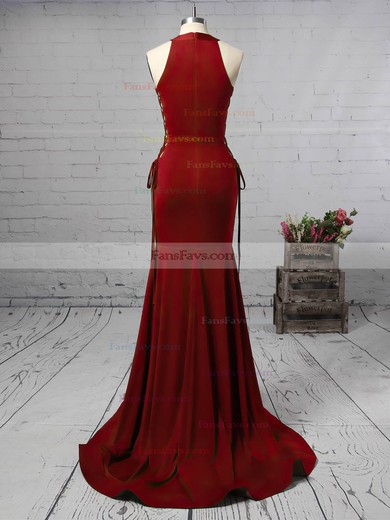 Trumpet/Mermaid High Neck Jersey Sweep Train Prom Dresses #Favs020105684