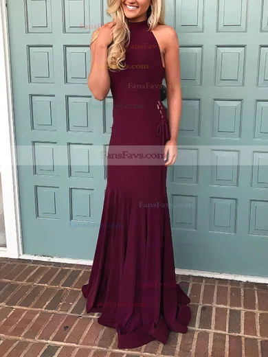 Trumpet/Mermaid High Neck Jersey Sweep Train Prom Dresses #Favs020105684