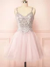 A-line V-neck Tulle Short/Mini Homecoming Dresses With Lace #Favs020109925