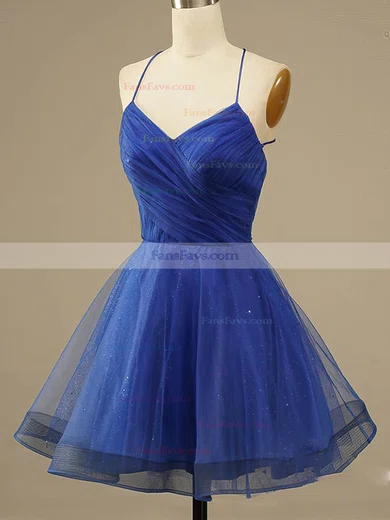 A-line V-neck Tulle Short/Mini Homecoming Dresses With Ruffles #Favs020109927