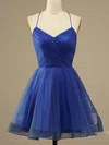 A-line V-neck Tulle Short/Mini Homecoming Dresses With Ruffles #Favs020109927