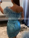 Sheath/Column One Shoulder Sequined Short/Mini Homecoming Dresses With Feathers / Fur #Favs020109932