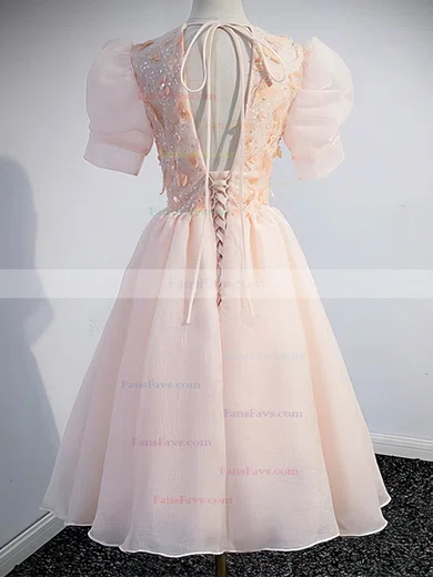 A-line V-neck Organza Knee-length Homecoming Dresses #Favs020109938