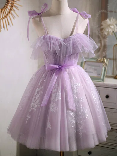 A-line Sweetheart Tulle Short/Mini Homecoming Dresses With Lace #Favs020109939