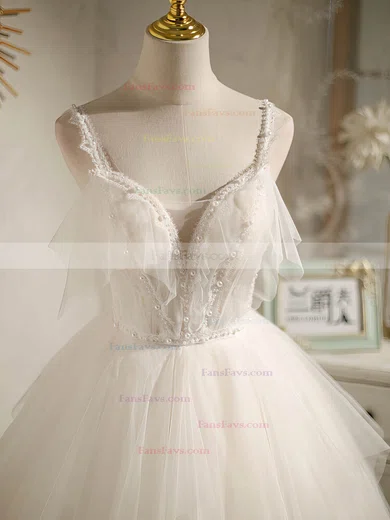 A-line V-neck Tulle Short/Mini Homecoming Dresses With Pearl Detailing #Favs020109940