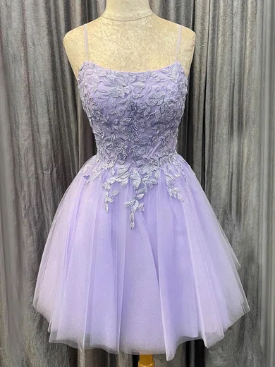 A-line Scoop Neck Tulle Short/Mini Homecoming Dresses With Lace #Favs020109945