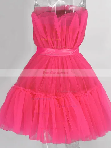 A-line Strapless Tulle Short/Mini Homecoming Dresses With Sashes / Ribbons #Favs020109949