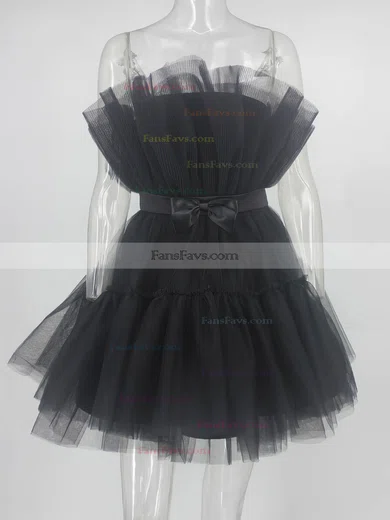 A-line Strapless Tulle Short/Mini Homecoming Dresses With Sashes / Ribbons #Favs020109949