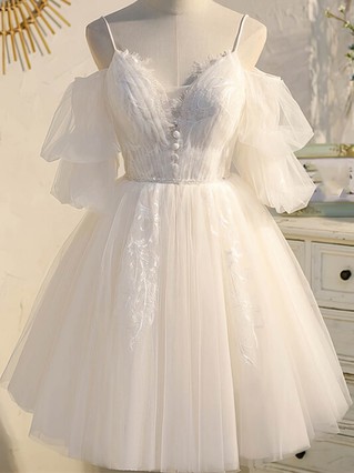 A-line Off-the-shoulder Tulle Short/Mini Homecoming Dresses With Lace #Favs020109954