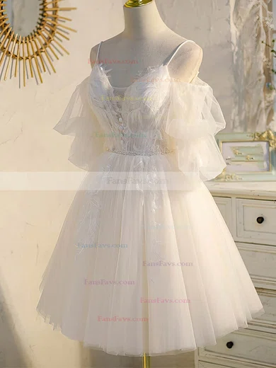 A-line Off-the-shoulder Tulle Short/Mini Homecoming Dresses With Lace #Favs020109954