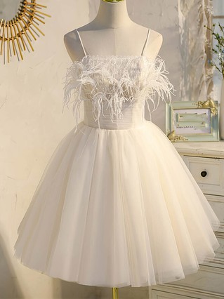 A-line Square Neckline Tulle Short/Mini Homecoming Dresses With Feathers / Fur #Favs020109955 A-line Square Neckline Tulle Short/Mini Homecoming Dresses With Feathers / Fur #Favs020109955