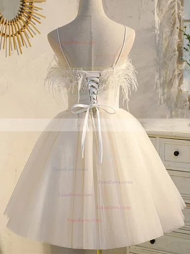 A-line Square Neckline Tulle Short/Mini Homecoming Dresses With Feathers / Fur #Favs020109955