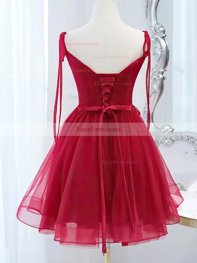 A-line Square Neckline Tulle Short/Mini Homecoming Dresses With Sashes / Ribbons #Favs020109957