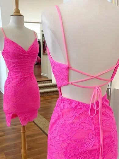 Sheath/Column V-neck Tulle Short/Mini Homecoming Dresses With Split Front #Favs020109958