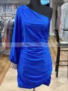 Sheath/Column One Shoulder Silk-like Satin Short/Mini Homecoming Dresses With Ruffles #Favs020109959