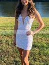 Sheath/Column V-neck Sequined Short/Mini Homecoming Dresses #Favs020109960
