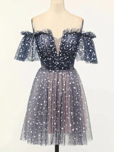 A-line Off-the-shoulder Tulle Short/Mini Homecoming Dresses With Ruffles #Favs020109961