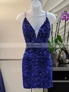 Sheath/Column V-neck Sequined Short/Mini Homecoming Dresses #Favs020109967
