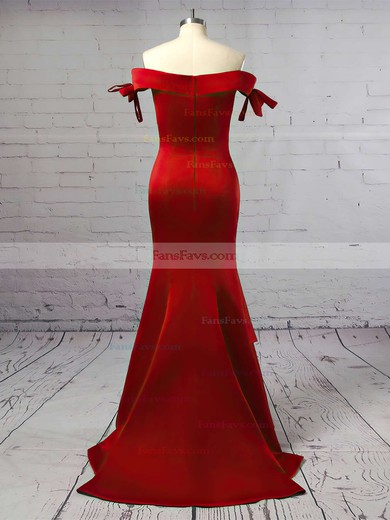Trumpet/Mermaid Off-the-shoulder Satin Sweep Train Prom Dresses #Favs020105698