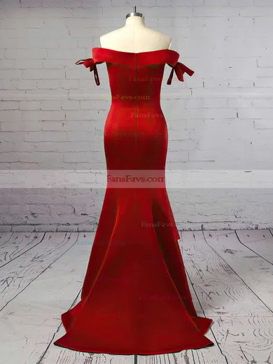 Trumpet/Mermaid Off-the-shoulder Satin Sweep Train Prom Dresses #Favs020105698