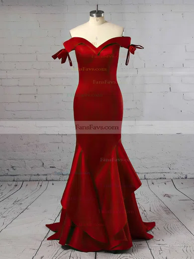 Trumpet/Mermaid Off-the-shoulder Satin Sweep Train Prom Dresses #Favs020105698
